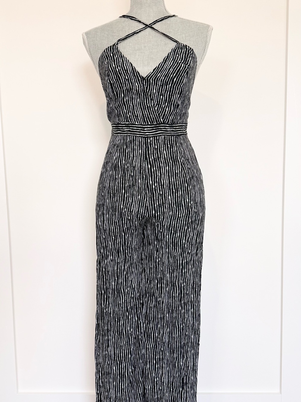 Lulus Black & White Striped Wide Leg Jumpsuit XS - Picture 2 of 8